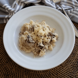 Risotto rápido de setas y jamón