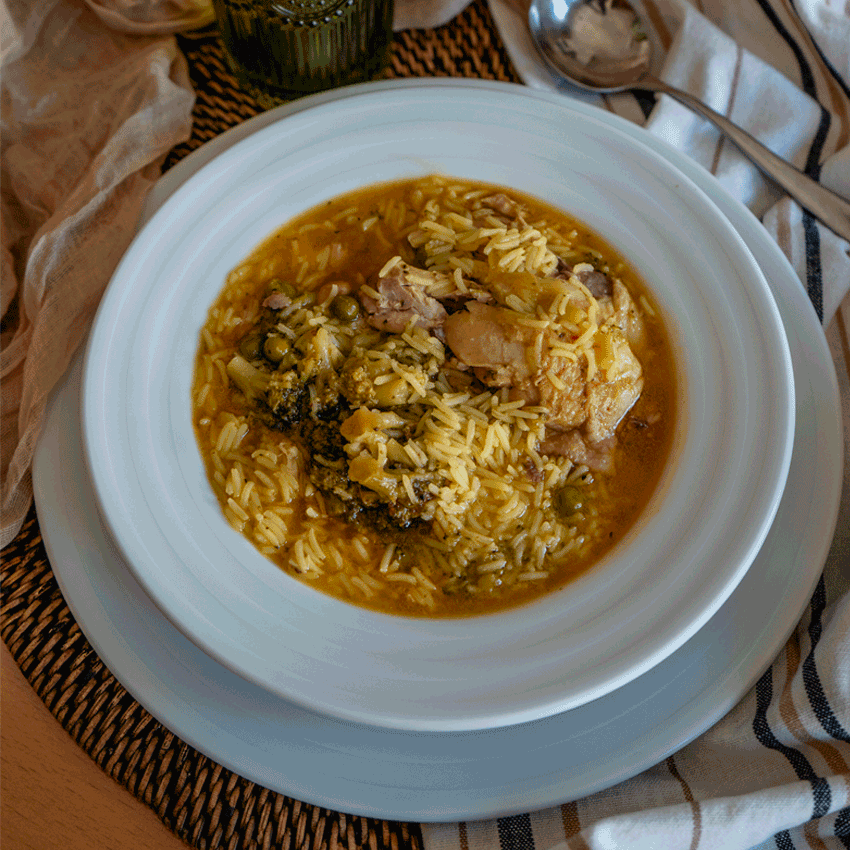 arroz caldoso con pollo y brocoli