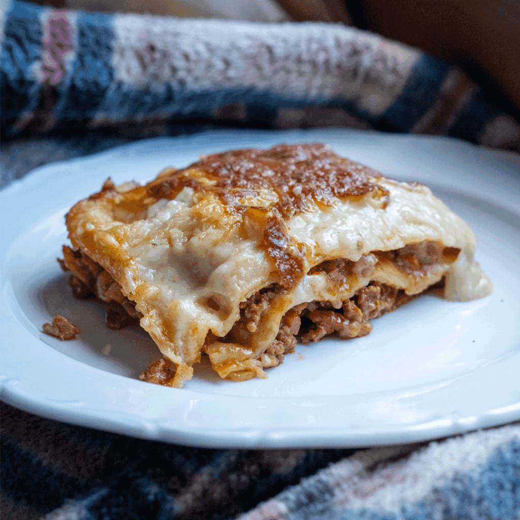 LAsaña de carne casera jugosa