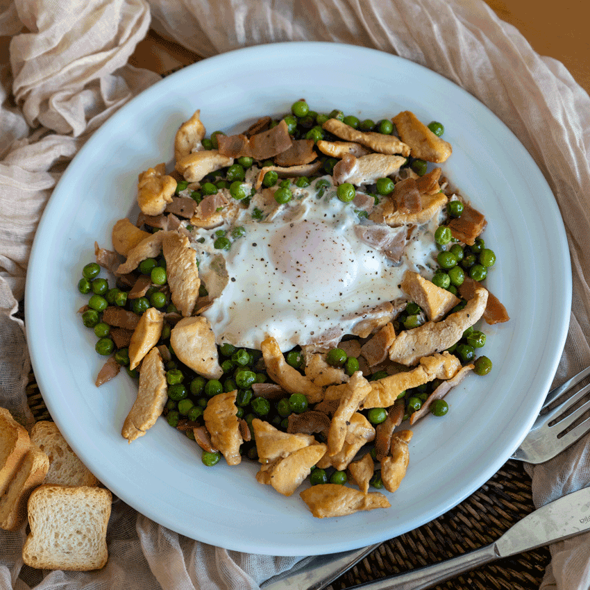 receta de guisantes huevo y pollo