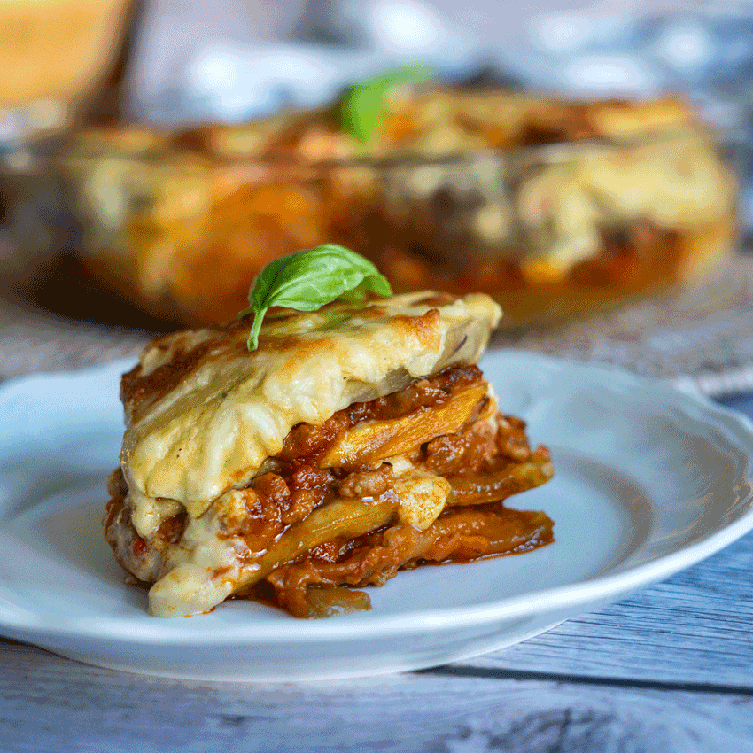 lasaña de berenjena y bechamel de calabacin sin gluten
