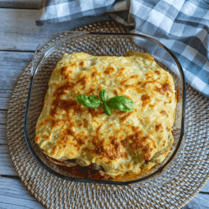 lasaña de berenjena y bechamel de calabacin sin gluten